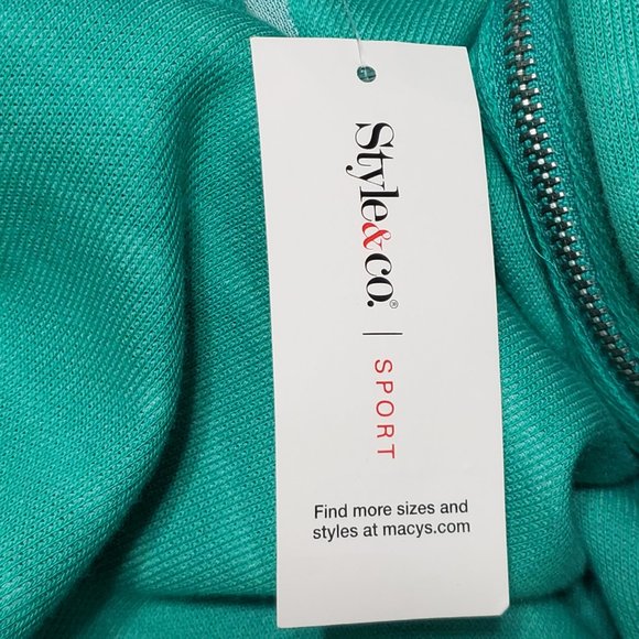 NWT Women's XL Hoodie Style & Co Sport Green White Stripe Zip Snap Pocket Sleeve - Picture 7 of 11